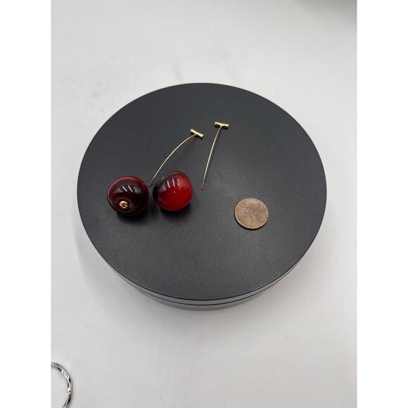 Anthropologie Resin Cherry‎ Fruit Dangle Threader Earrings - Picture 6 of 9